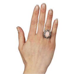 Bague Cocktail en argent, corail, aigues - marines et cristaux de zirconium - Castafiore