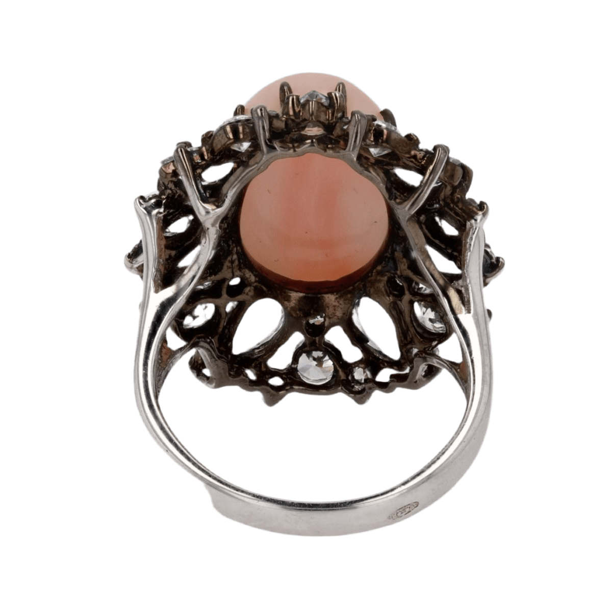 Bague Cocktail en argent, corail, aigues - marines et cristaux de zirconium - Castafiore