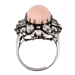 Bague Cocktail en argent, corail, aigues - marines et cristaux de zirconium - Castafiore