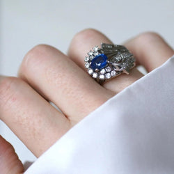 Bague Cocktail en argent, palladium, saphir et diamants - Castafiore