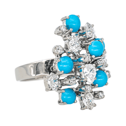 Bague Cocktail en argent, turquoise et diamants - Castafiore