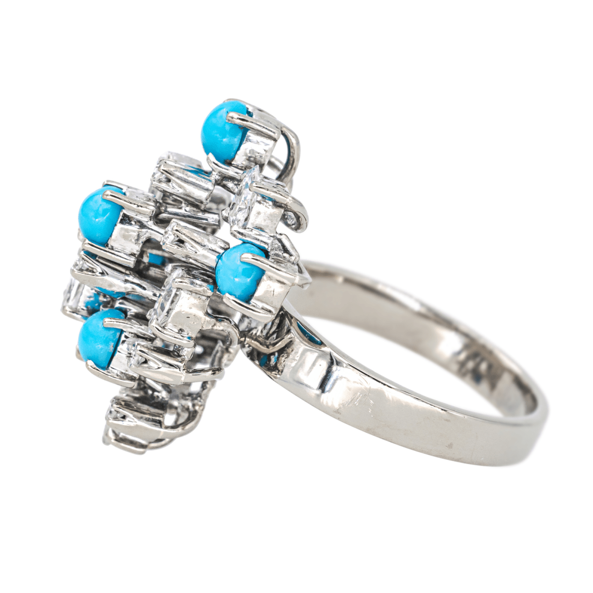 Bague Cocktail en argent, turquoise et diamants - Castafiore