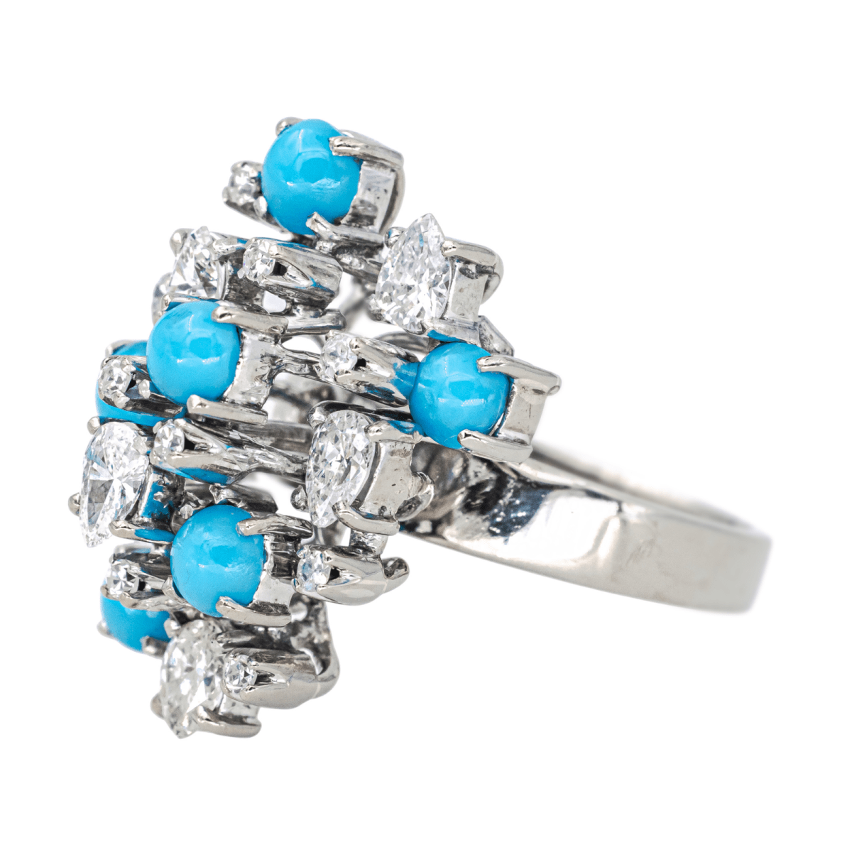 Bague Cocktail en argent, turquoise et diamants - Castafiore