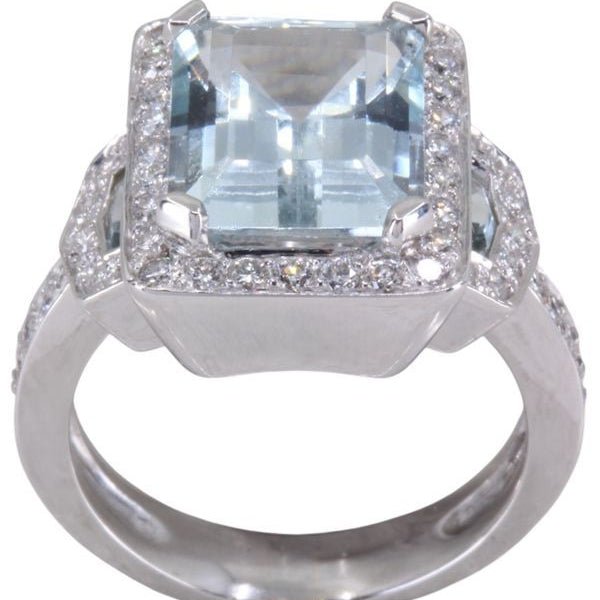 Bague Cocktail en or blanc, aigue - marine et diamants - Castafiore