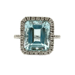 Bague Cocktail en or blanc, aigue-marine et diamants - Castafiore