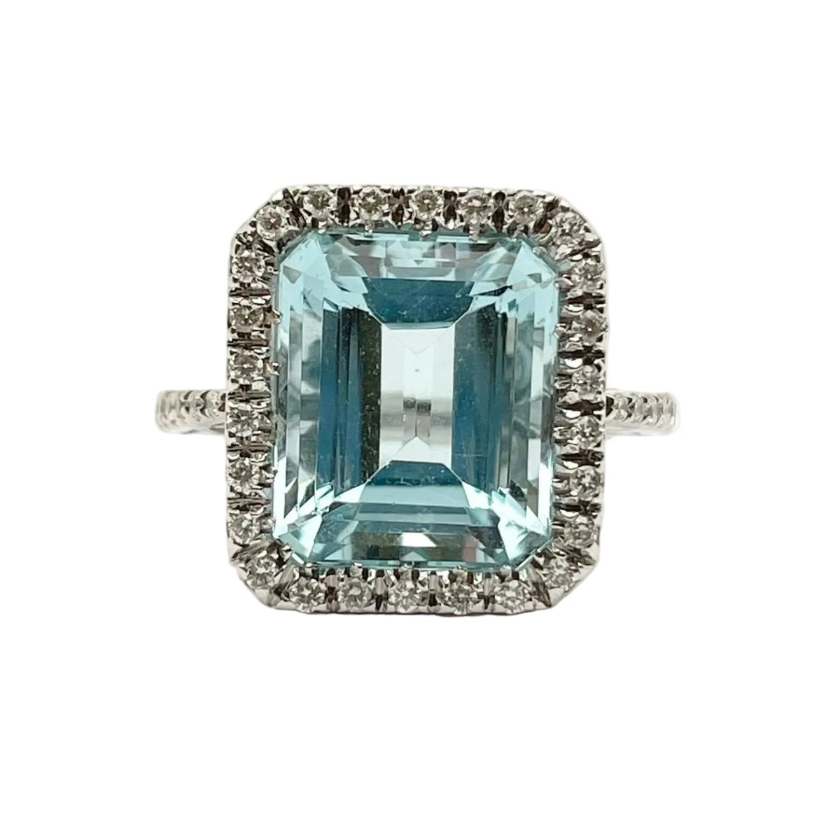 Bague Cocktail en or blanc, aigue-marine et diamants - Castafiore