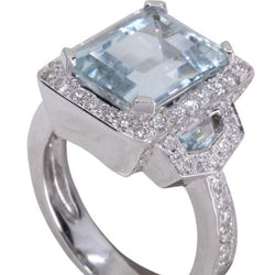 Bague Cocktail en or blanc, aigue - marine et diamants - Castafiore