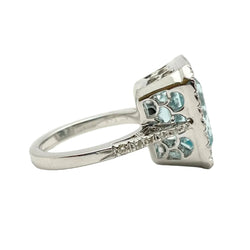 Bague Cocktail en or blanc, aigue-marine et diamants - Castafiore