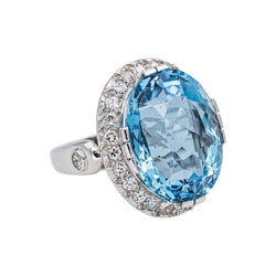 Bague Cocktail en or blanc, aigue - marine et diamants - Castafiore