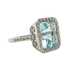 Bague Cocktail en or blanc, aigue-marine et diamants - Castafiore