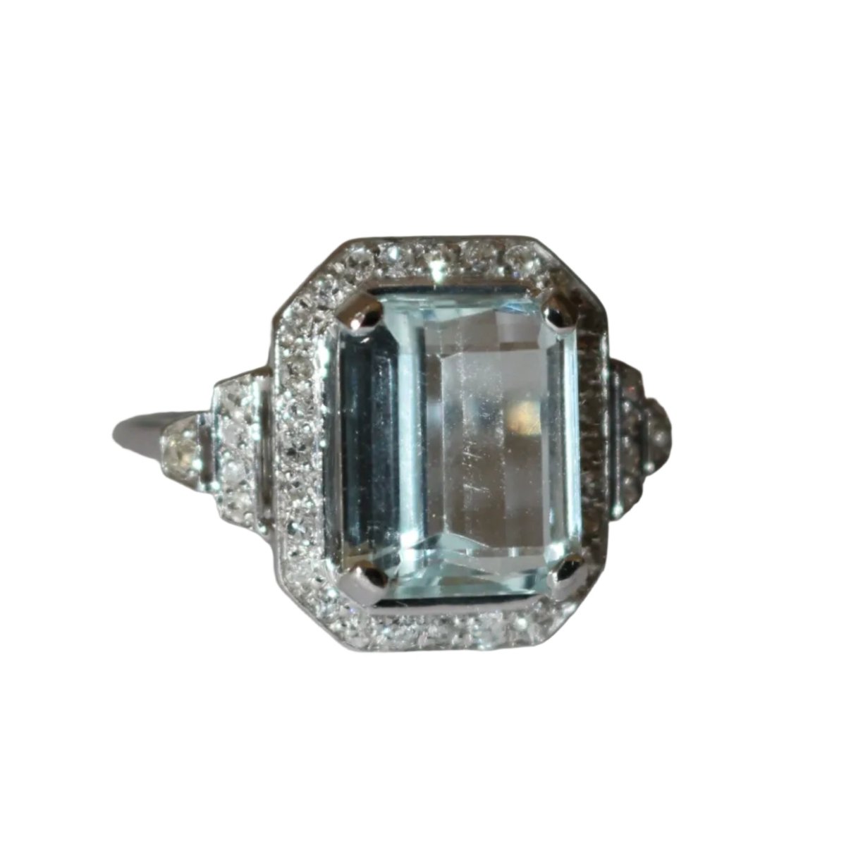 Bague Cocktail en or blanc, aigue - marine et diamants - Castafiore