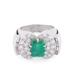 Bague Cocktail en or blanc, émeraude et diamants - Castafiore
