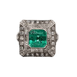 Bague Cocktail en or blanc, émeraude et diamants - Castafiore