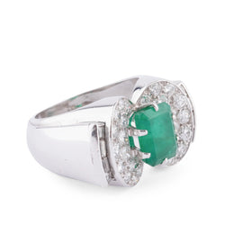 Bague Cocktail en or blanc, émeraude et diamants - Castafiore