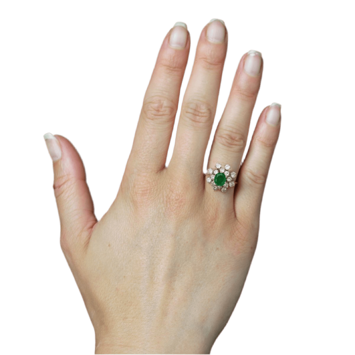 Bague Cocktail en or blanc, émeraude et diamants - Castafiore