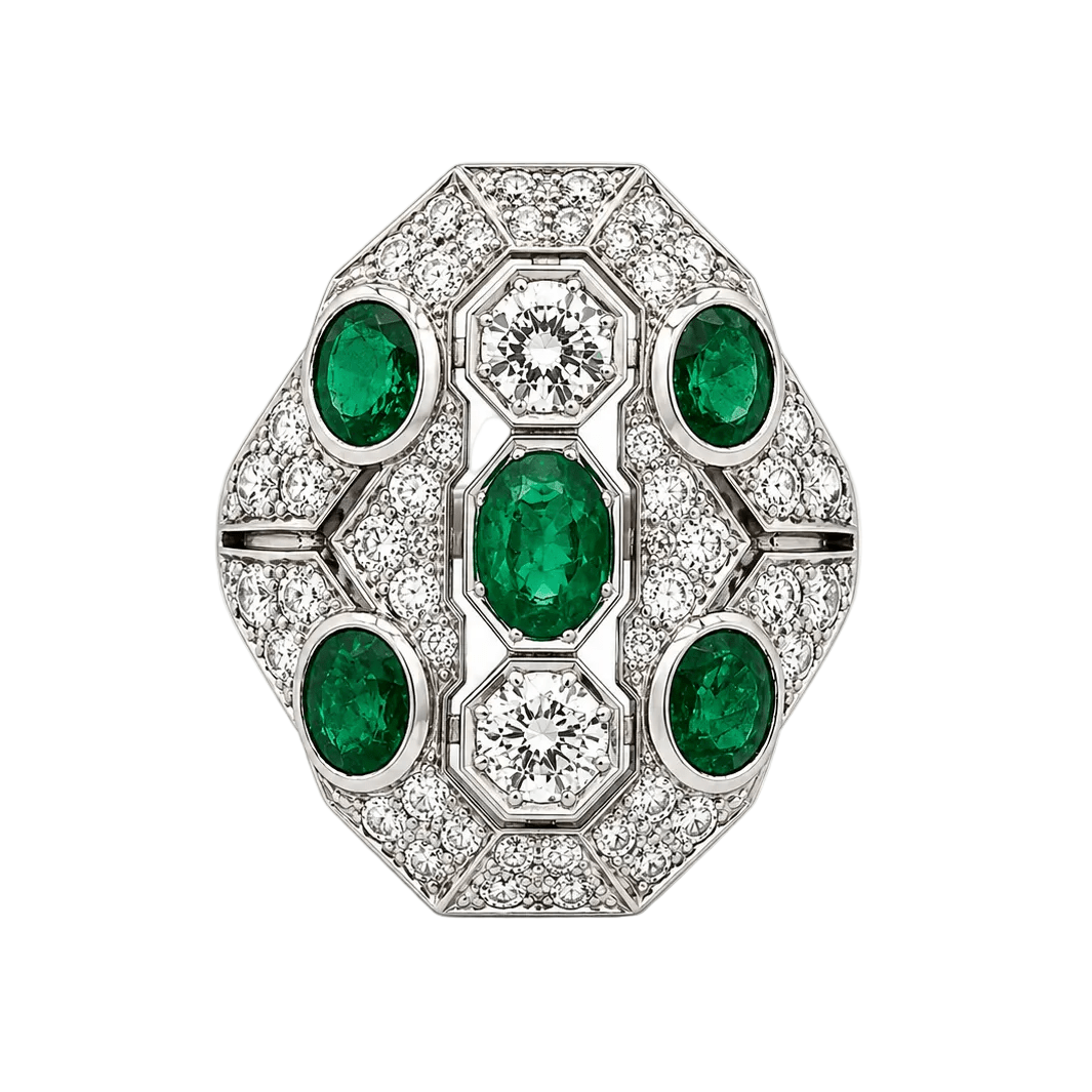 Bague Cocktail en or blanc, émeraudes et diamants - Castafiore