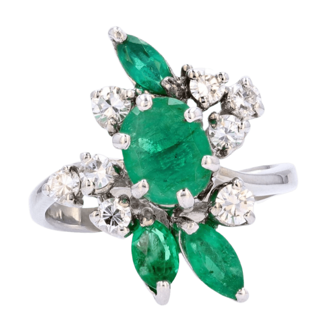 Bague Cocktail en or blanc, émeraudes et diamants - Castafiore