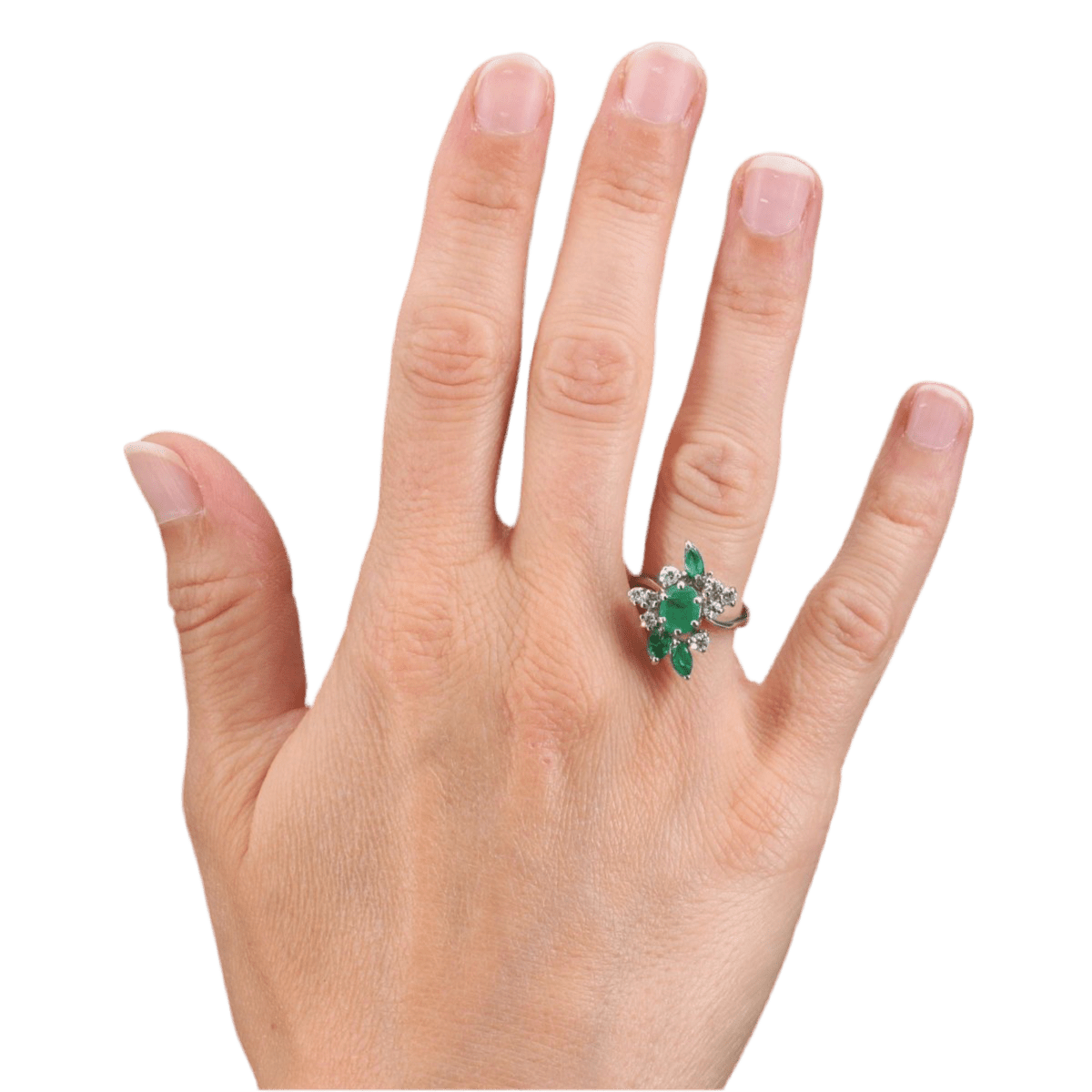 Bague Cocktail en or blanc, émeraudes et diamants - Castafiore