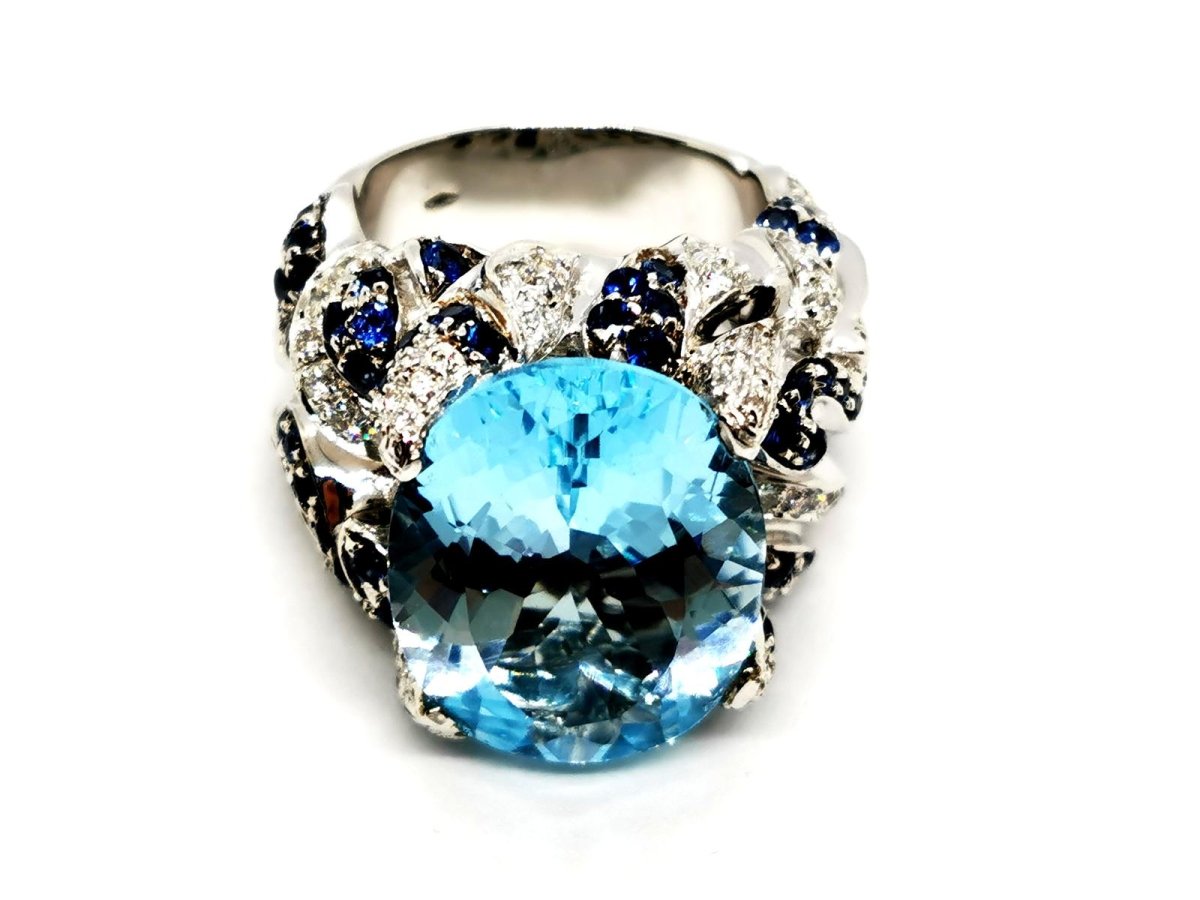 Bague Cocktail en Or blanc et Topaze - Castafiore