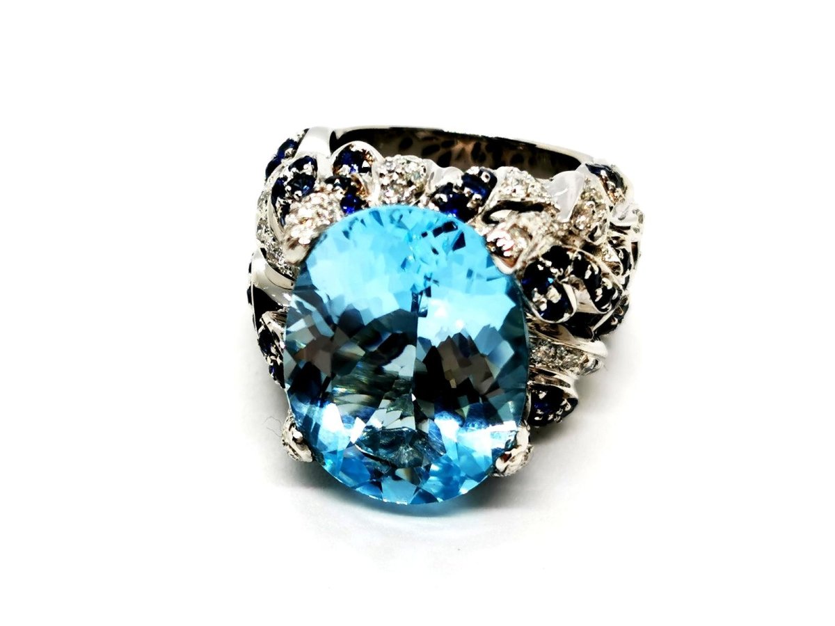 Bague Cocktail en Or blanc et Topaze - Castafiore