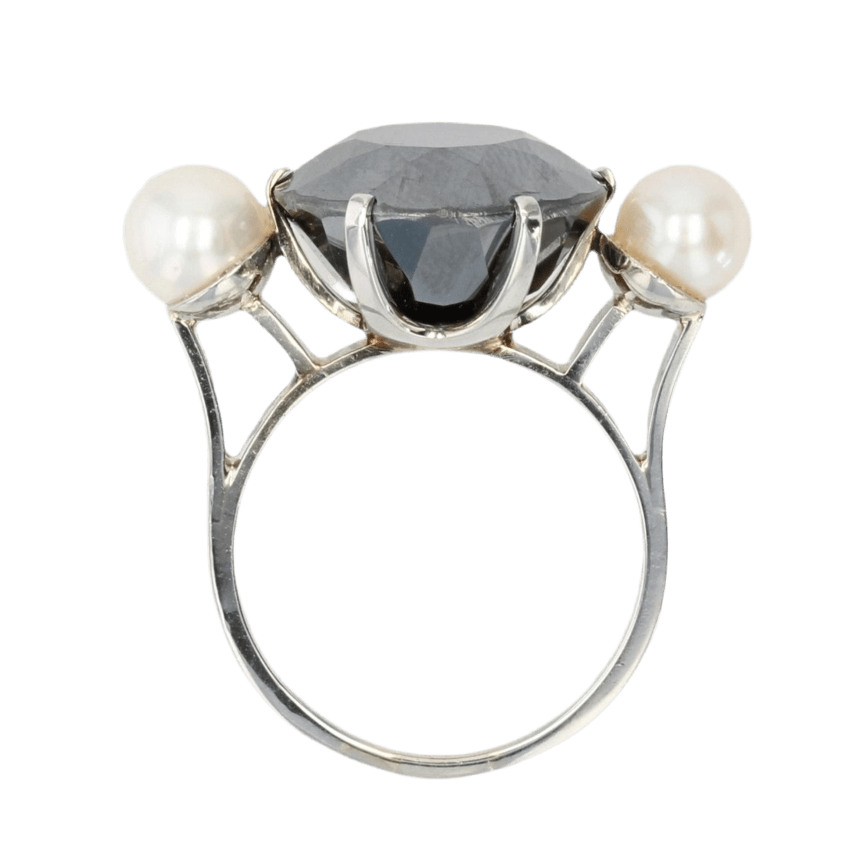 Bague Cocktail en or blanc, hématite, perles et nacre - Castafiore