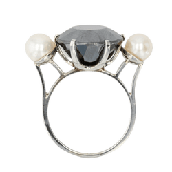 Bague Cocktail en or blanc, hématite, perles et nacre - Castafiore