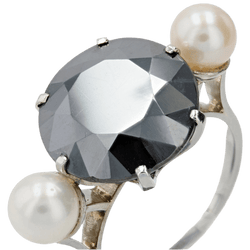 Bague Cocktail en or blanc, hématite, perles et nacre - Castafiore