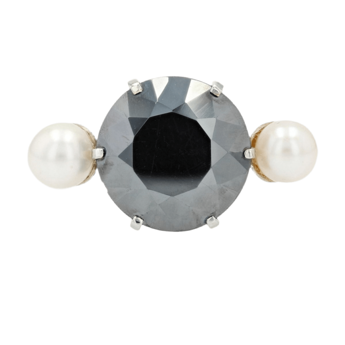 Bague Cocktail en or blanc, hématite, perles et nacre - Castafiore
