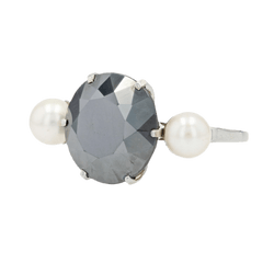 Bague Cocktail en or blanc, hématite, perles et nacre - Castafiore