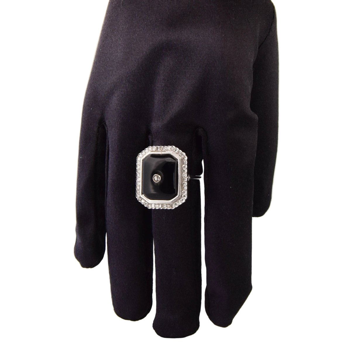 Bague Cocktail en or blanc, onyx et diamants - Castafiore