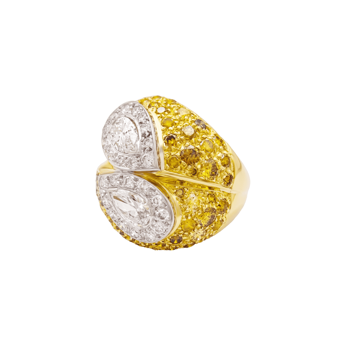 Bague Cocktail en or blanc, or jaune, saphirs et diamants - Castafiore