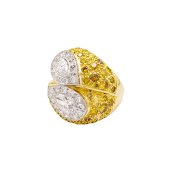 Bague Cocktail en or blanc, or jaune, saphirs et diamants - Castafiore