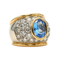 Bague Cocktail en or blanc, or jaune, topaze et diamants - Castafiore