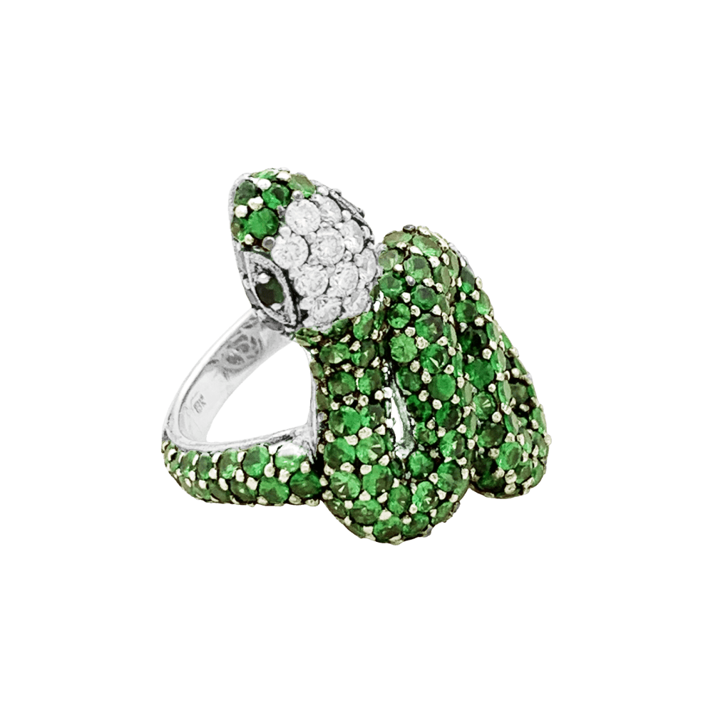 Bague Cocktail en or blanc, or noir, grenats et diamants - Castafiore