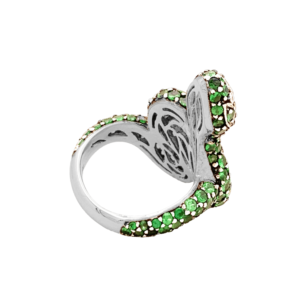 Bague Cocktail en or blanc, or noir, grenats et diamants - Castafiore