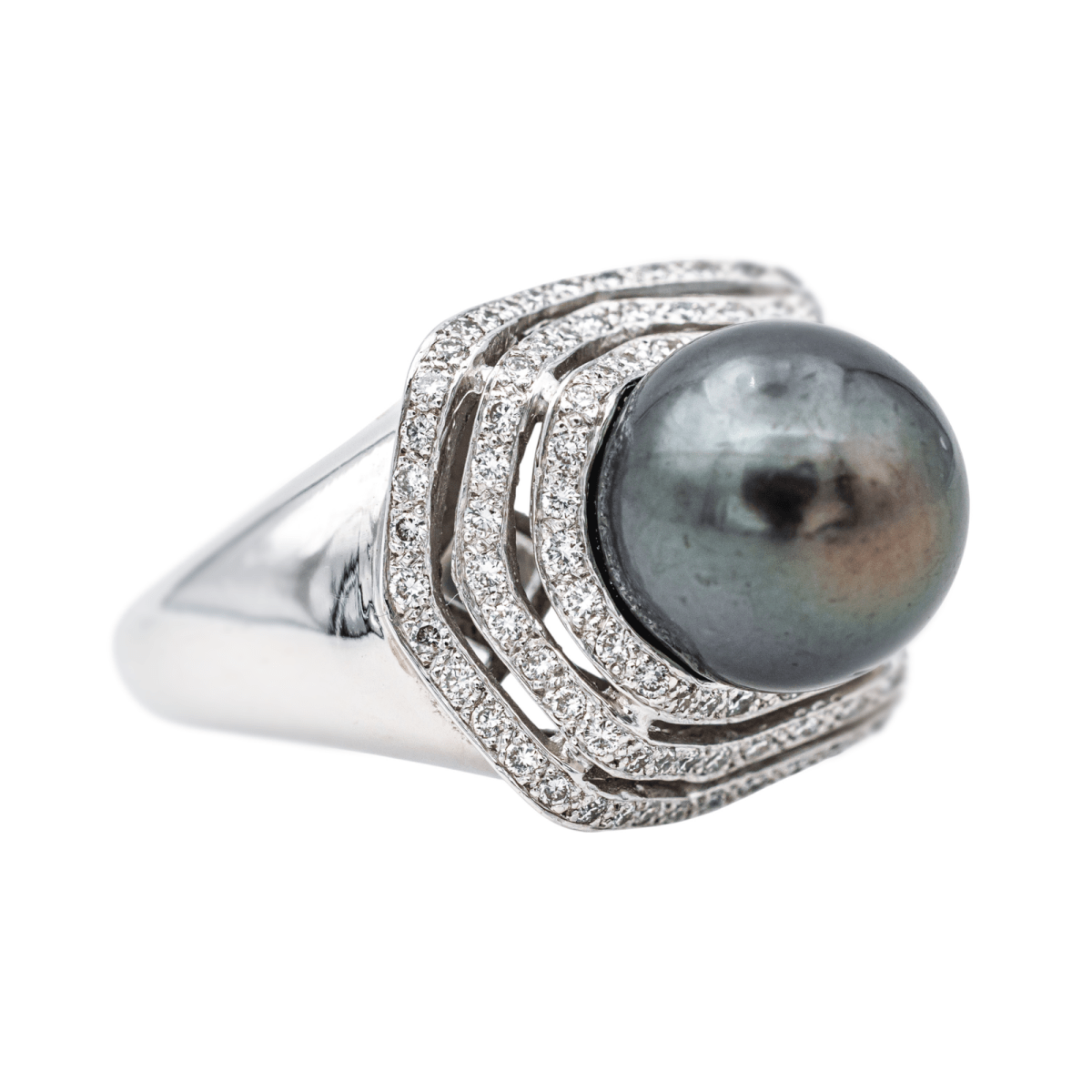 Bague Cocktail en or blanc, perle et diamants - Castafiore