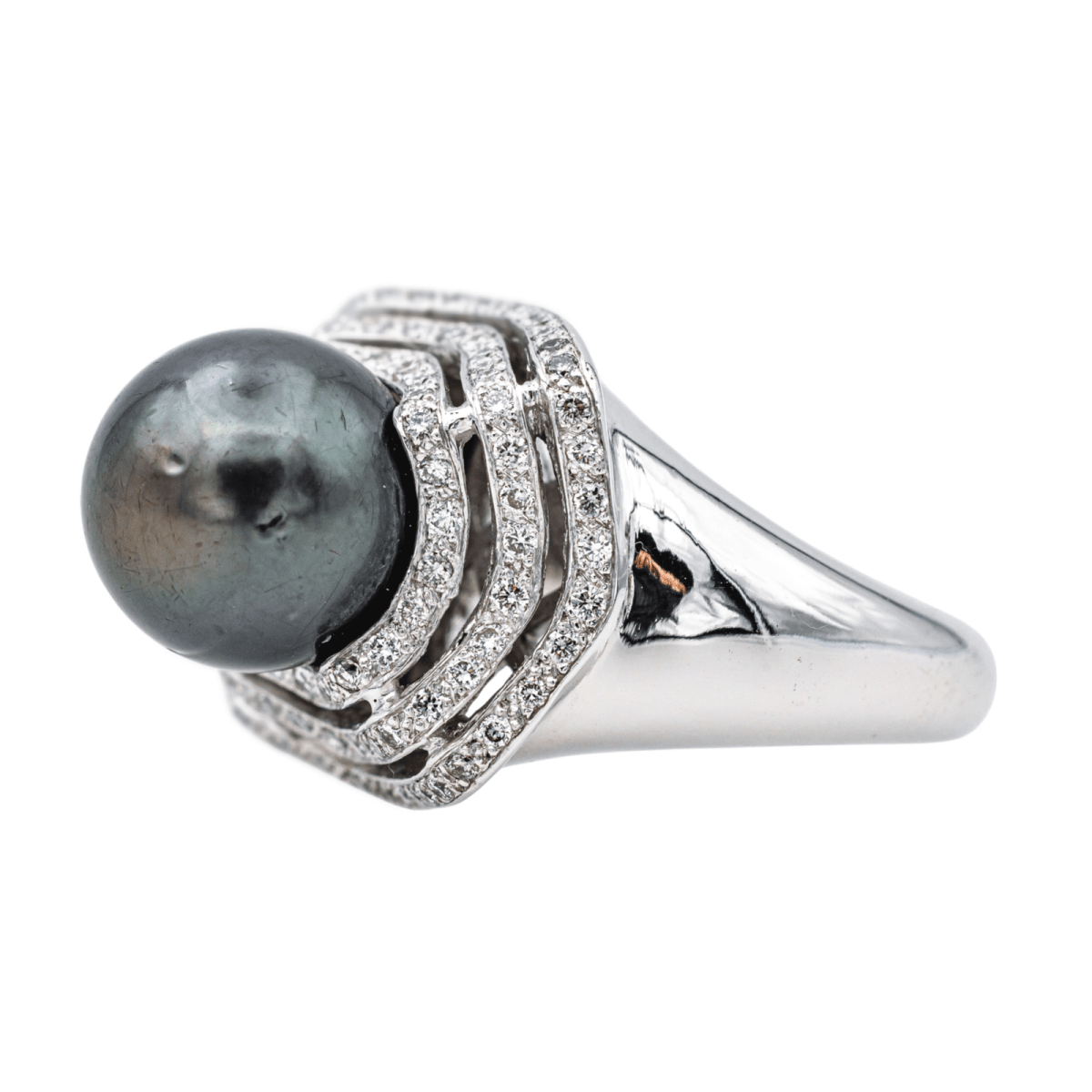 Bague Cocktail en or blanc, perle et diamants - Castafiore