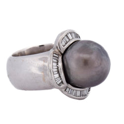Bague Cocktail en or blanc, perle et diamants - Castafiore