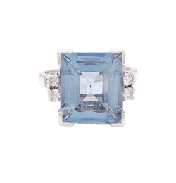 Bague Cocktail en or blanc, platine, aigue - marine et diamants - Castafiore