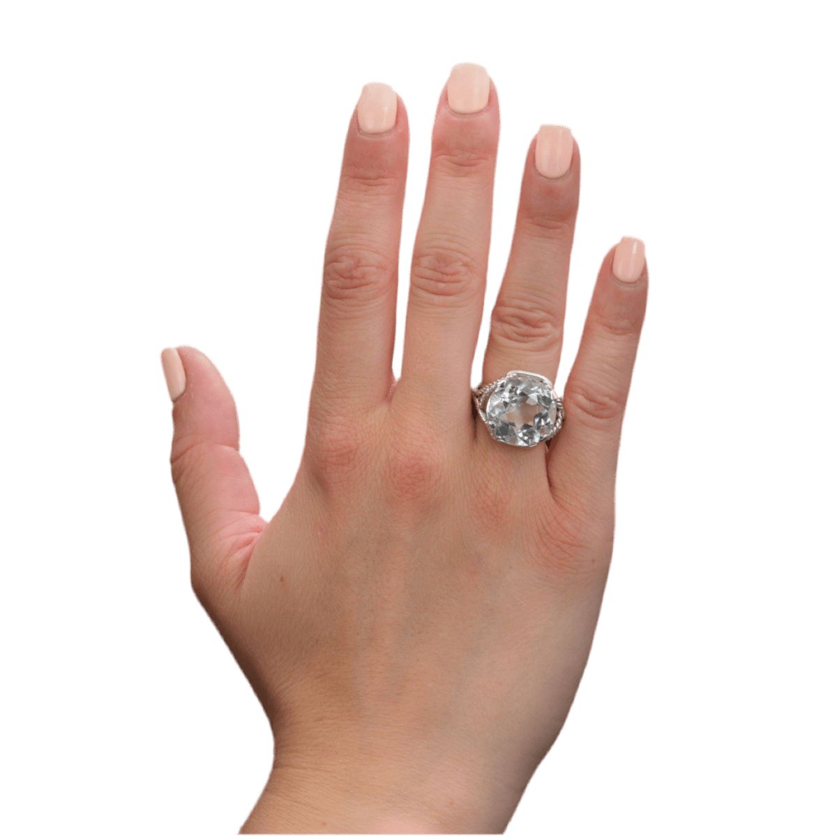 Bague Cocktail en or blanc, platine et aigue - marine - Castafiore