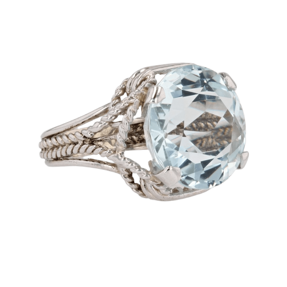 Bague Cocktail en or blanc, platine et aigue - marine - Castafiore