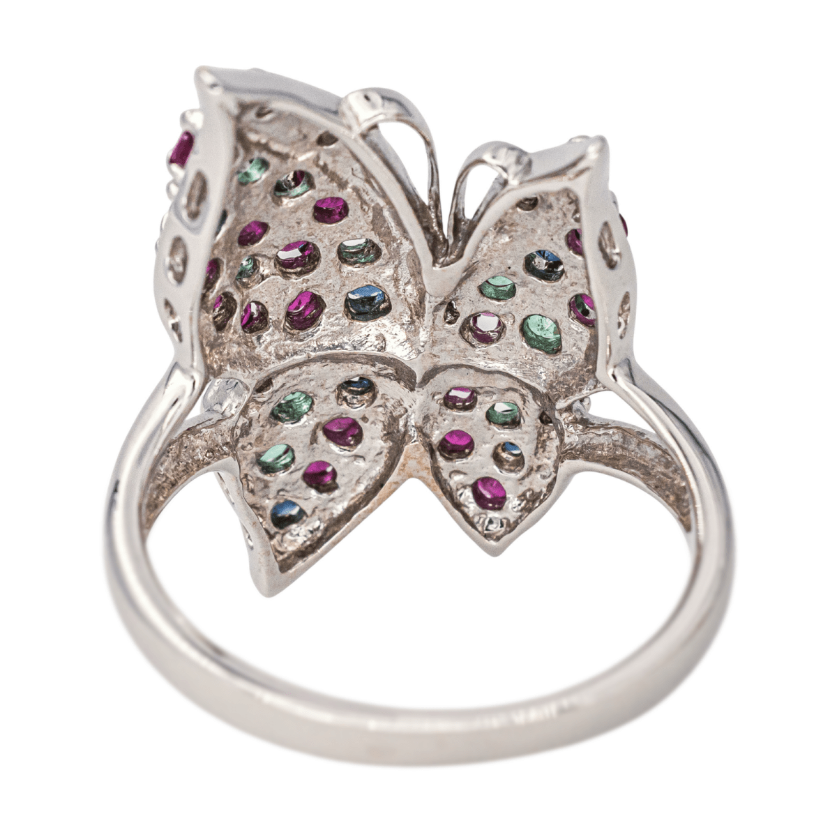 Bague Cocktail en or blanc, rubis, émeraudes, saphirs et diamants - Castafiore