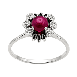 Bague Cocktail en or blanc, rubis et diamants - Castafiore
