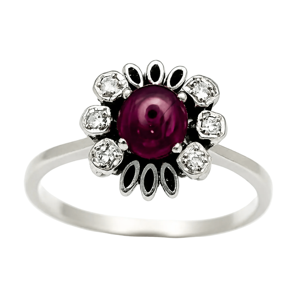 Bague Cocktail en or blanc, rubis et diamants - Castafiore