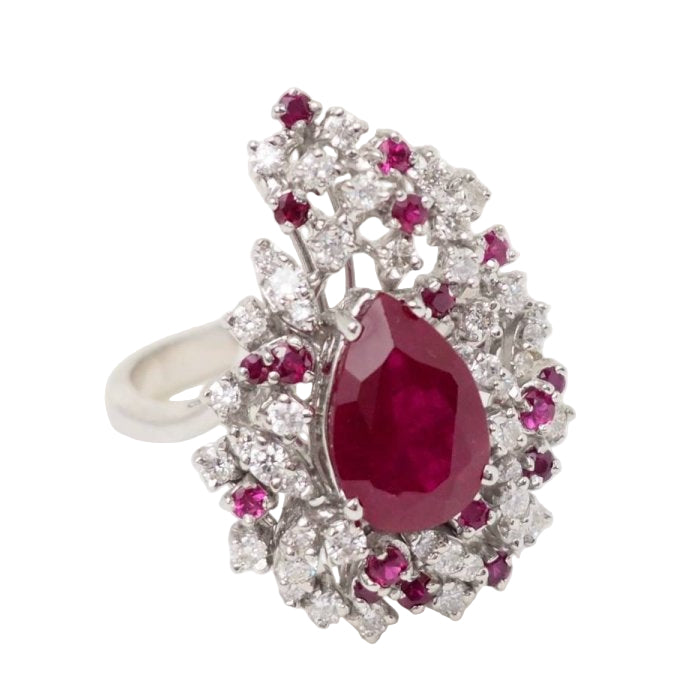 Bague cocktail en or blanc, rubis et diamants - Castafiore