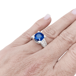 Bague Cocktail en or blanc, saphir, diamants. - Castafiore