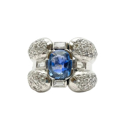 Bague Cocktail en or blanc, saphir et diamants - Castafiore