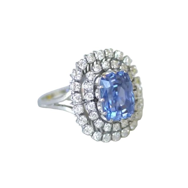 Bague Cocktail en or blanc, saphir et diamants - Castafiore