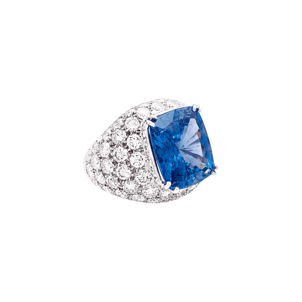 Bague Cocktail en or blanc, saphir et diamants - Castafiore