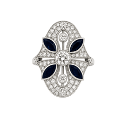 Bague Cocktail en or blanc, saphirs et diamants - Castafiore